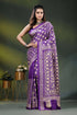 Purple silk kantha saree with hand embroidered floral design 1