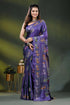 Purple silk kantha saree with hand embroidered folk bullock cart motif 1