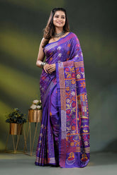 Purple silk kantha stitch saree with exclusive bullock cart design 6