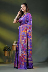Purple silk kantha stitch saree with exclusive bullock cart design 3