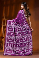 Purple silk kutch embroidered saree with handmade ethnic motifs 6