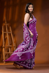 Purple silk kutch embroidered saree with handmade ethnic motifs 4