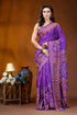 Purple village theme handmade kantha embroidery silk saree vibrant purple saree intricate golden 1