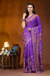 Purple village theme handmade kantha embroidery silk saree vibrant purple saree intricate golden 6