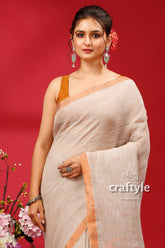 Qull Gray Copper Zari Bengal Handloom Linen Jamdani Saree - Craftyle