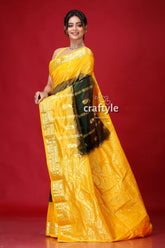 Racing Green & Yellow Festive Kanjivaram Silk Saree-Craftyle