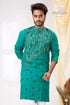 Rama green reverse kantha stitch mens kurta teal-colored intricate gold 1