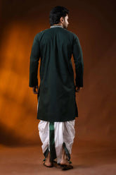 Rangoon green cotton kantha punjabi for men with white floral embroidery 5
