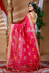 Rani pink handloom cotton saree pink saree cross patterns 4