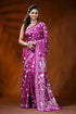 Rani pink handmade silk kantha saree with paisley lotus floral design 1