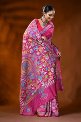 Rani pink kantha embroidery silk saree with floral mandala design 5