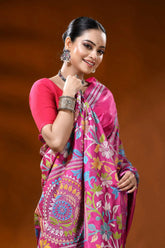 Rani pink kantha embroidery silk saree with floral mandala design 2
