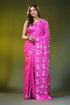 Rani pink kantha embroidery silk saree with handcrafted paisley design 1