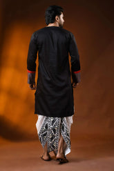 Raven black cotton punjabi with kantha stitch applique & hand paint 5