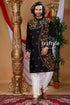 Raven black floral kantha work cotton punjabi for men embroidered kurta intricate gold 1