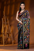 Raven black multi-thread floral silk kantha stitch saree - hand embroidered 1