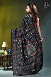 Raven black multicolor hand stitched silk kantha saree black embroidered saree intricate multicolored 4