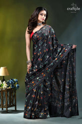 Raven black multicolor hand stitched silk kantha saree black silk saree intricate embroidered 5