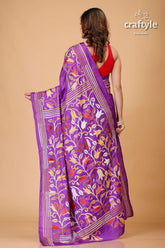 Rebecca Purple Tulip Design Artisanal Silk Kantha Saree-Craftyle