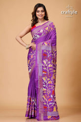 Rebecca Purple Tulip Design Artisanal Silk Kantha Saree-Craftyle