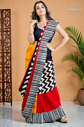 Red & black hand block print mulberry pure silk saree 3