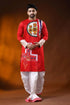 Red cotton men’s kantha stitch punjabi with applique and hand paint 1