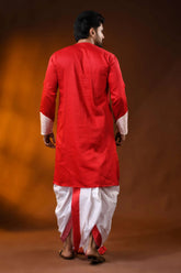 Red cotton men’s kantha stitch punjabi with applique and hand paint 5