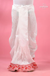 Red jamdani border mayur puccha silk dhoti - ready to wear white embroidered pants red accents 1