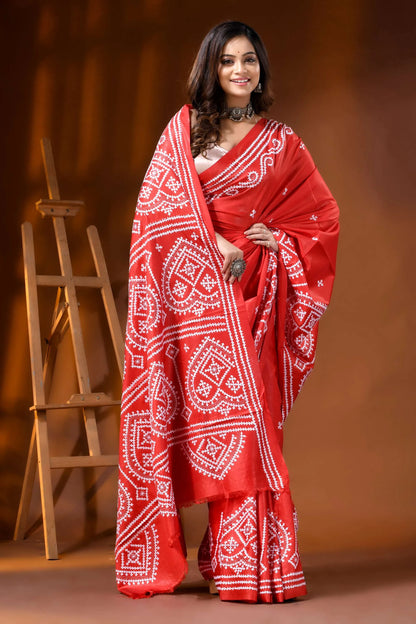 Red paisley hand embroidered ethnic silk gujarati stitch saree 5