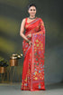 Red silk kantha saree with multicolor floral vine embroidery 1