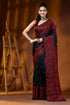 Red thread handcrafted ethnic motif black kantha work silk saree 1