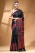Red thread swan motif floral silk kantha stitch saree in black intricate 1