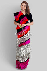 Red violet mulberry pure silk saree with hand block print and check design colorful patterned saree 4