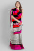 Red violet mulberry pure silk saree with hand block print and check design woman colorful saree 1