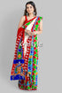 Red white goddess durga handpainted batik silk saree - pure mulberry red white patterned saree 1