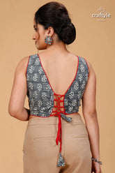 Regent gray dabu print blouse - pure cotton woman dark grey patterned sleeveless 2