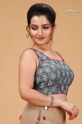 Regent gray dabu print blouse - pure cotton woman dark grey sleeveless crop 4