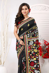 Rich black floral design exquisite kantha stitch saree black saree floral embroidery 2