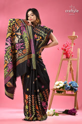 Rich black multi thread floral premium kantha silk saree black saree vibrant multi colored floral 6