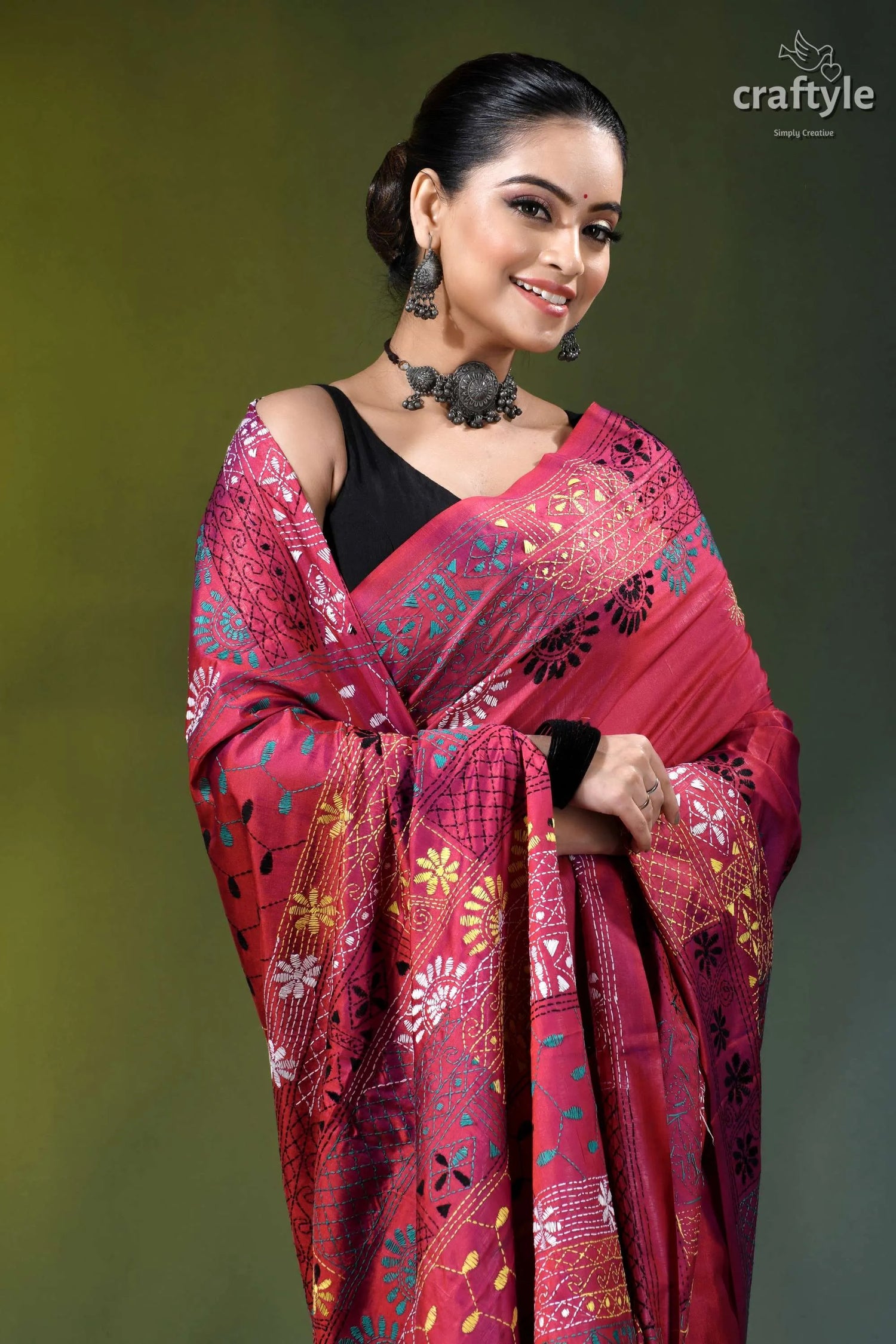 Rich maroon multicolor floral design hand embroidery silk lambani saree richly patterned maroon saree intricate 2