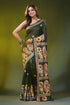 Rifle green silk kantha saree with hand embroidered paisley motif 1