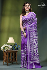 Ripe plum floral motif beautiful silk kantha work saree woman wears vibrant purple saree 6