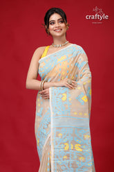 Rodeo Dust and Blue Jamdani Saree for Women-Craftyle