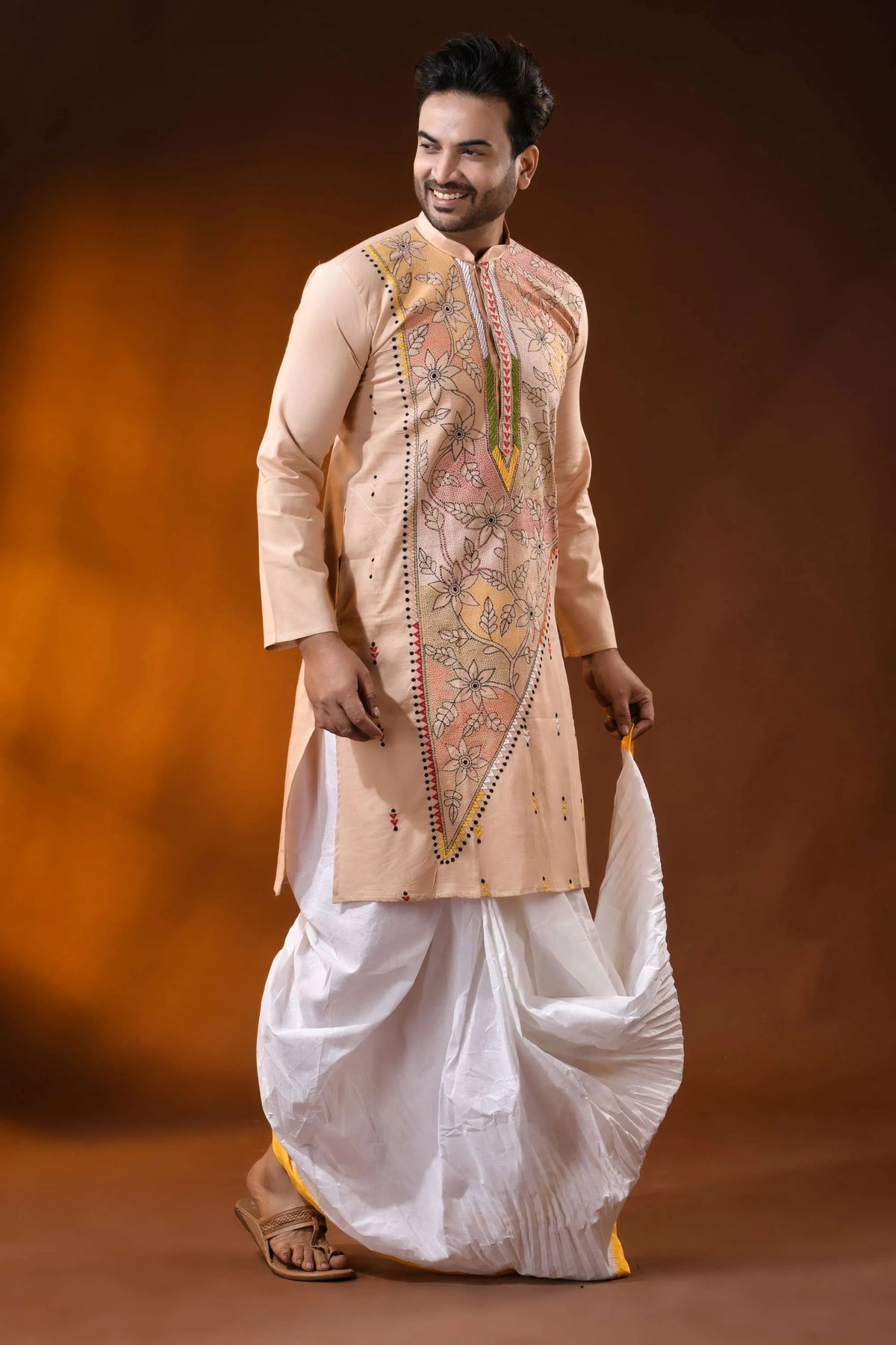 Rodeo dust cotton kantha panjabi with multicolor floral work - reverse stitch 3