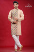 Rodeo dust hand embroidered kantha cotton kurta for men beige colorful geometric 1