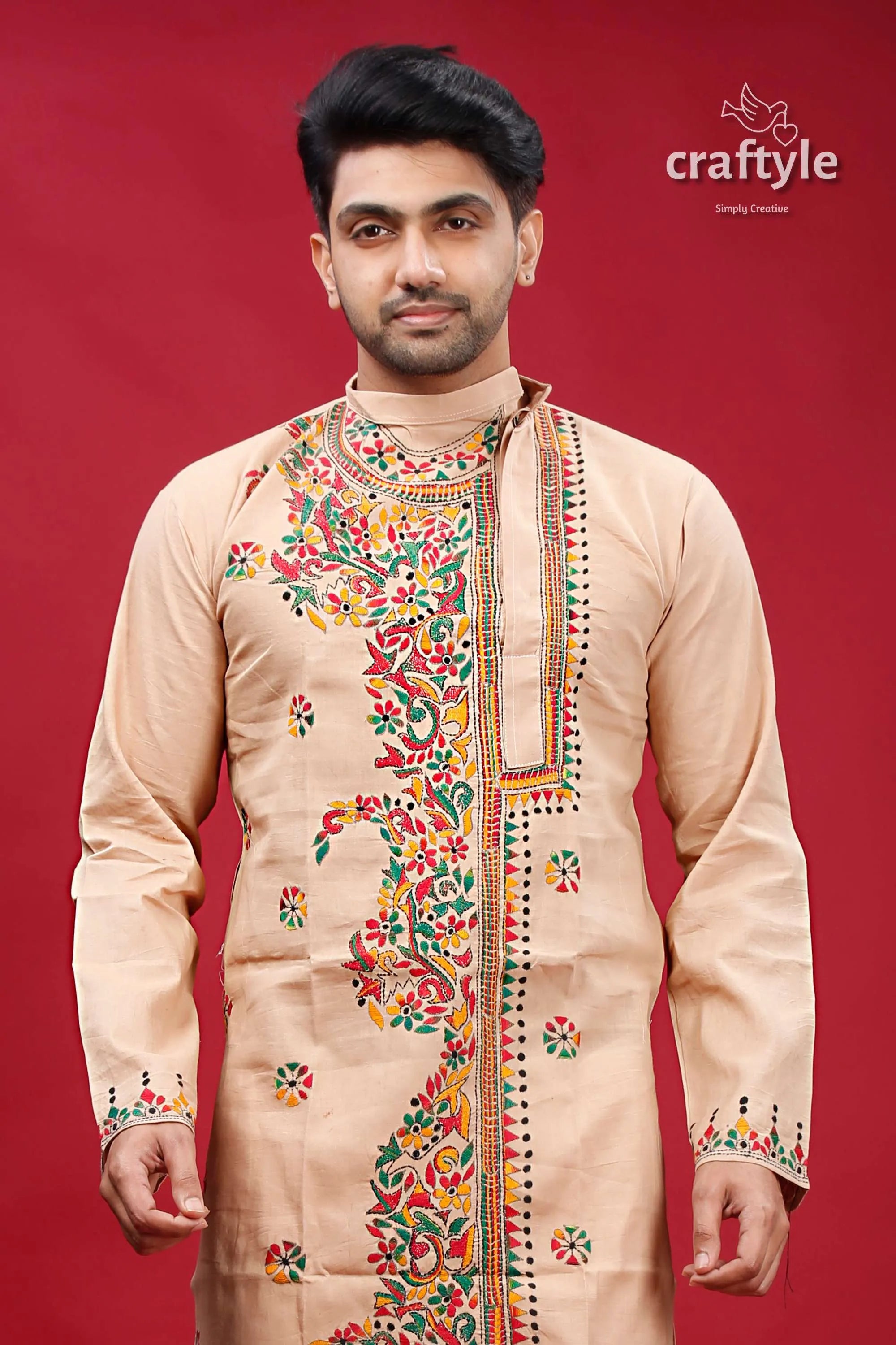 Rodeo dust multithread kantha stitched cotton mens kurta 2