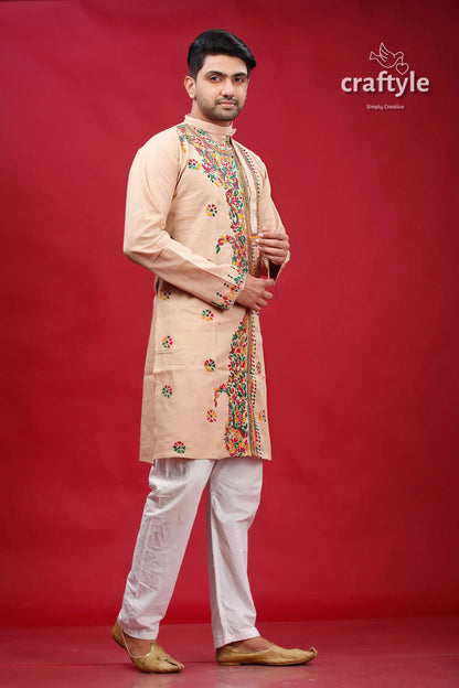 Rodeo dust multithread kantha stitched cotton mens kurta 4