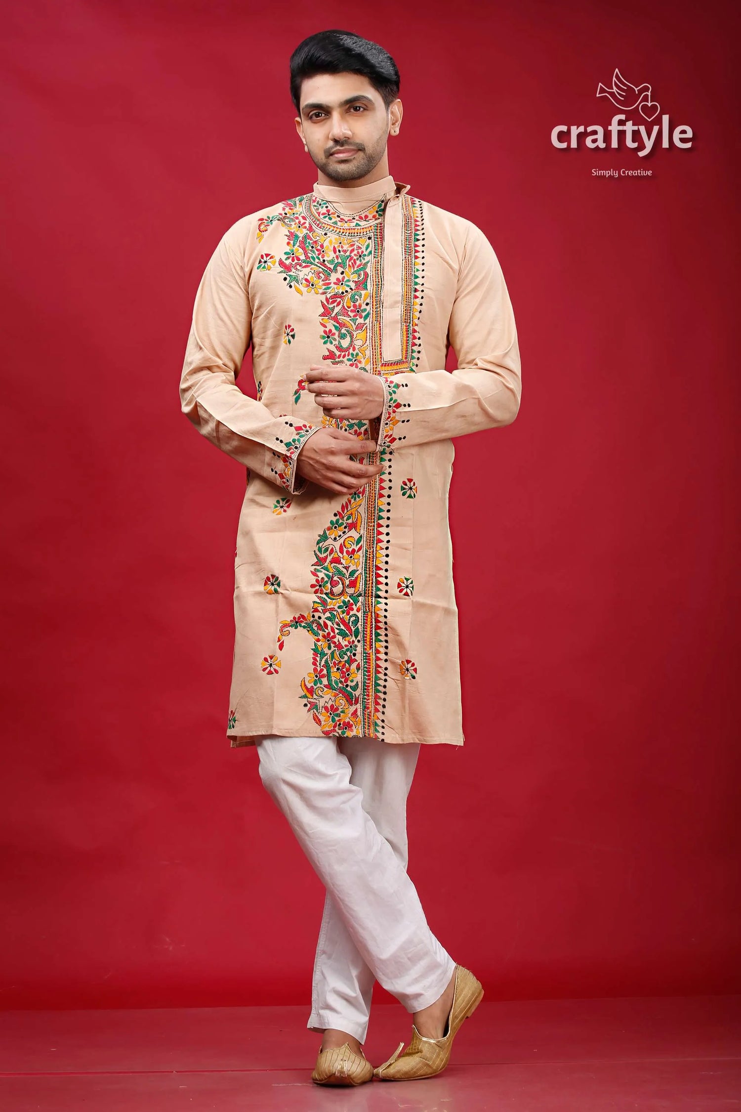 Rodeo dust multithread kantha stitched cotton mens kurta 1