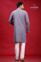 Roman silver kantha embroidery gents kurta man lavender-colored long-sleeved subtle 5