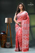 Rose gold intricate white gujrati embroidery silk saree coral saree white bandhani design 1